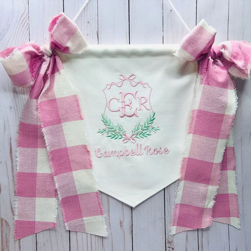 Custom Teddy Bear Baby Buffalo Plaid Banner