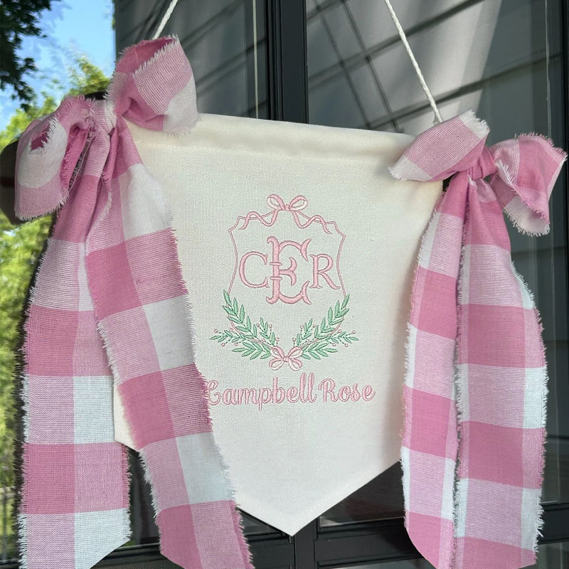 Custom Teddy Bear Baby Buffalo Plaid Banner