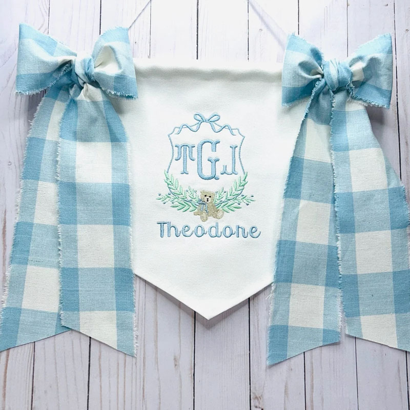 Custom Teddy Bear Baby Buffalo Plaid Banner