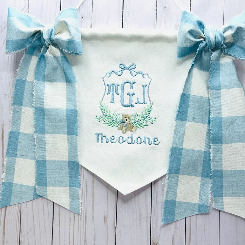 Custom Teddy Bear Baby Buffalo Plaid Banner
