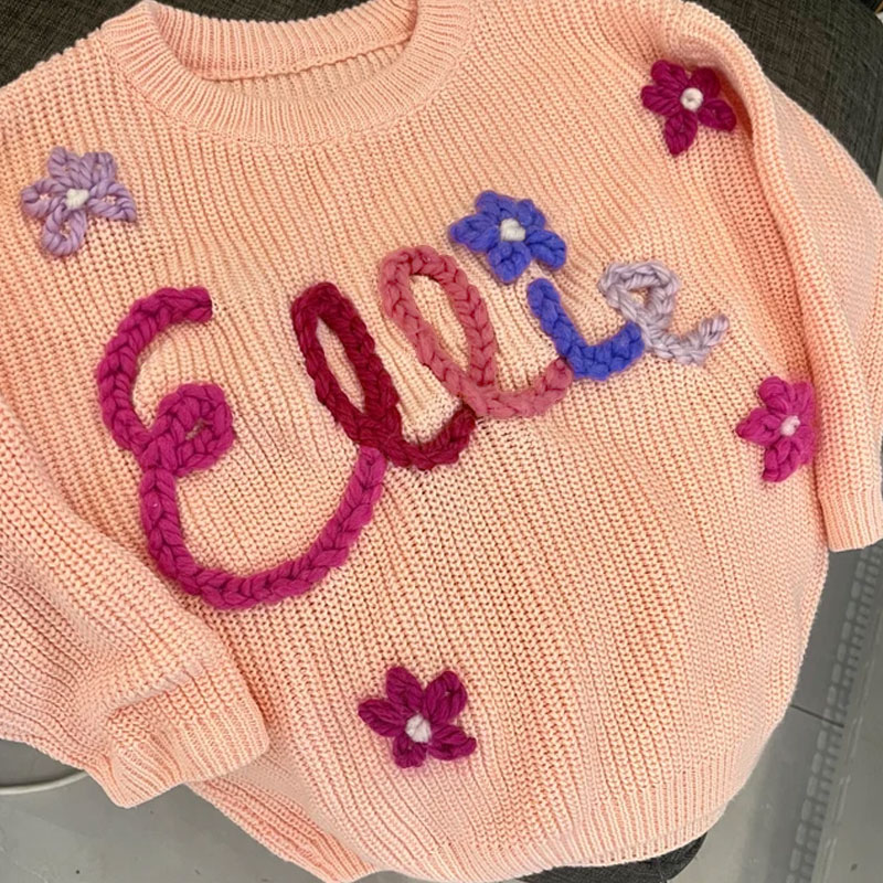 Custom name sweater hand-embroidered jumper baby shower
