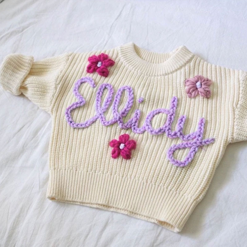 Custom name sweater hand-embroidered jumper baby shower