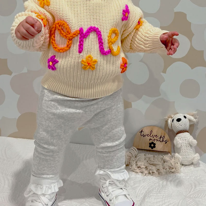 Custom name sweater hand-embroidered jumper baby shower