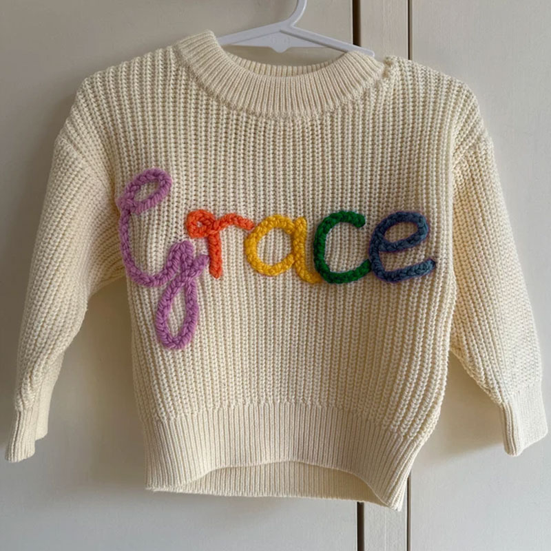 Custom name sweater hand-embroidered jumper baby shower