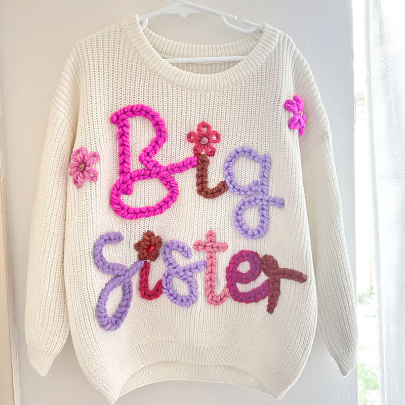 Custom name sweater hand-embroidered jumper baby shower