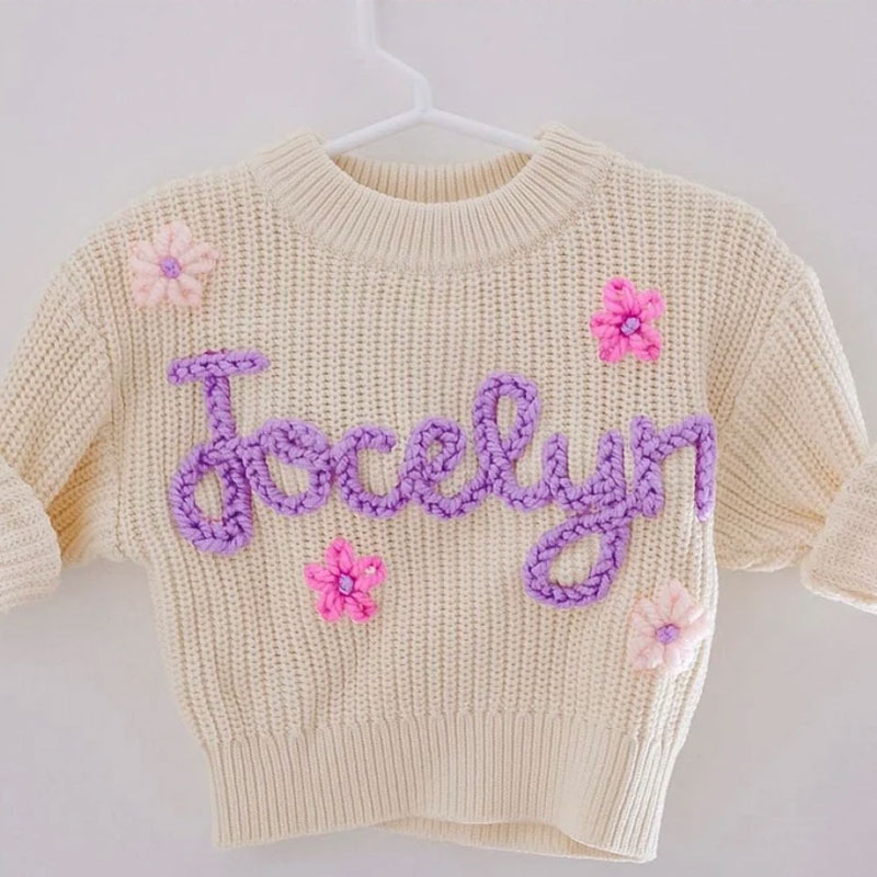 Custom name sweater hand-embroidered jumper baby shower