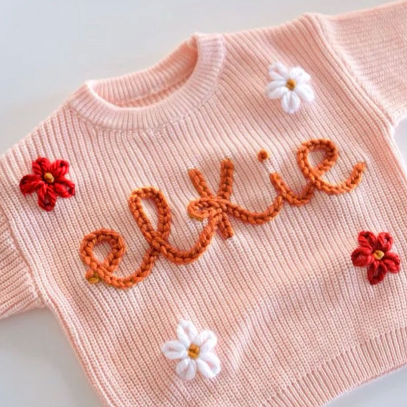 Custom name sweater hand-embroidered jumper baby shower