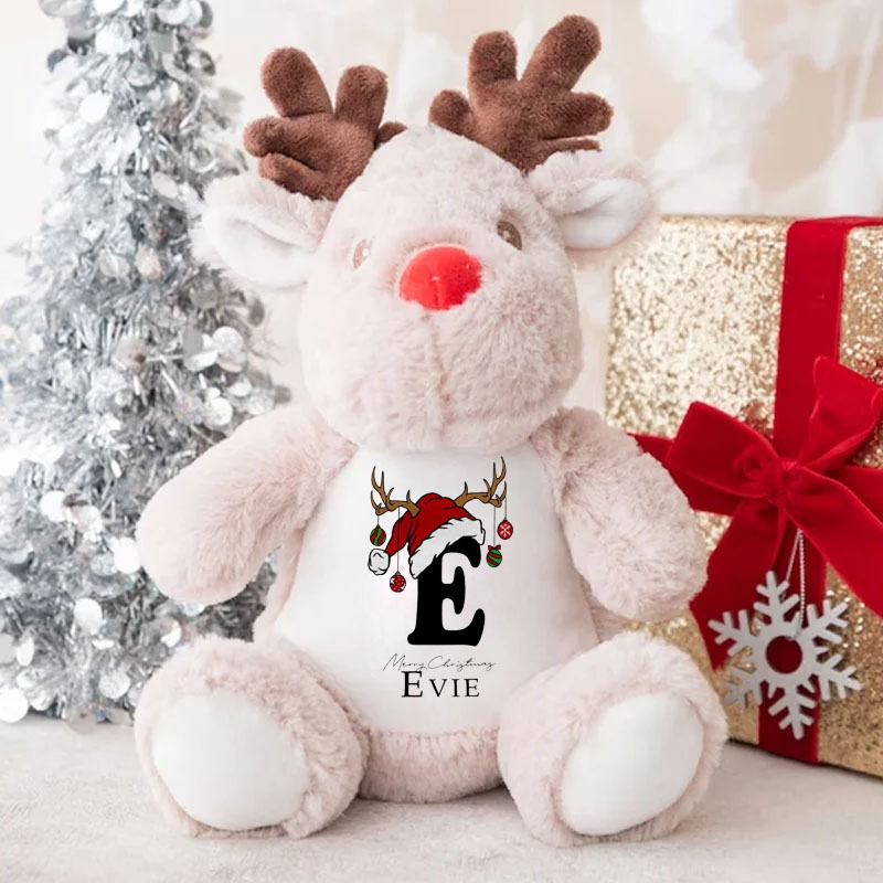 Customized Christmas hat with name Reindeer Teddy Soft Toy