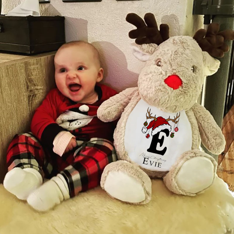 Customized Christmas hat with name Reindeer Teddy Soft Toy