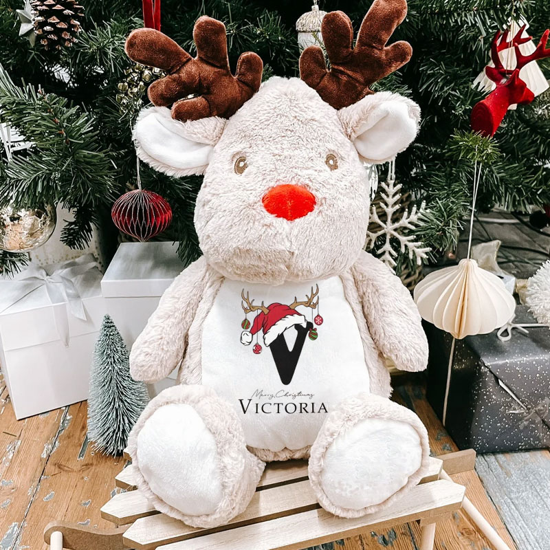 Customized Christmas hat with name Reindeer Teddy Soft Toy
