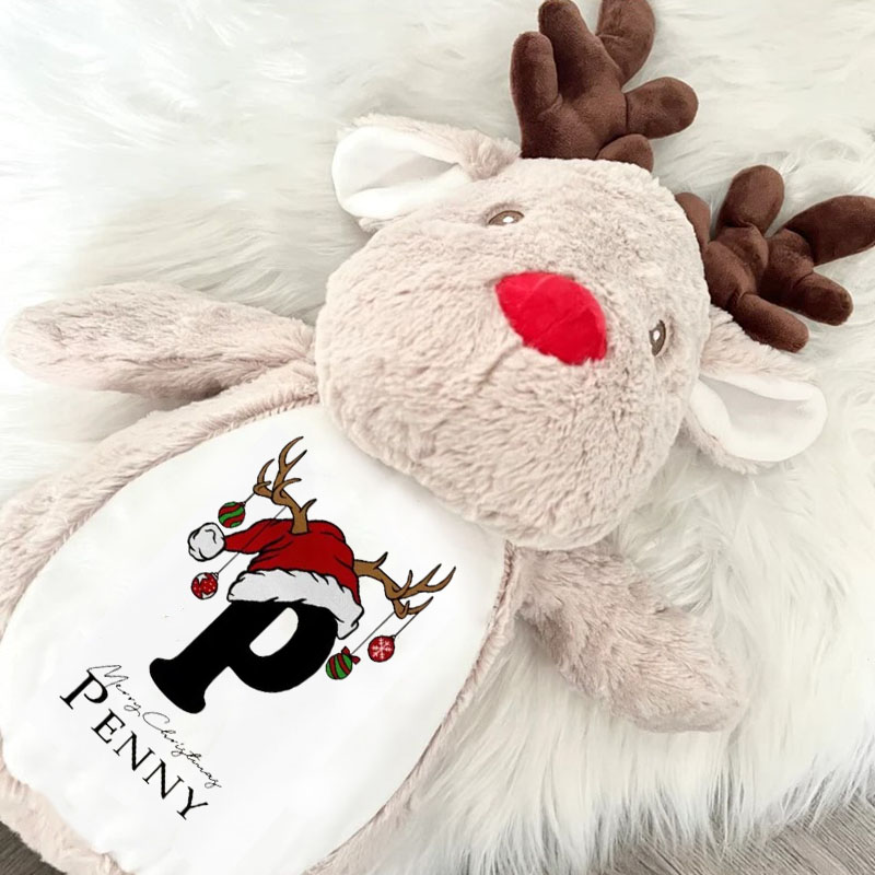 Customized Christmas hat with name Reindeer Teddy Soft Toy