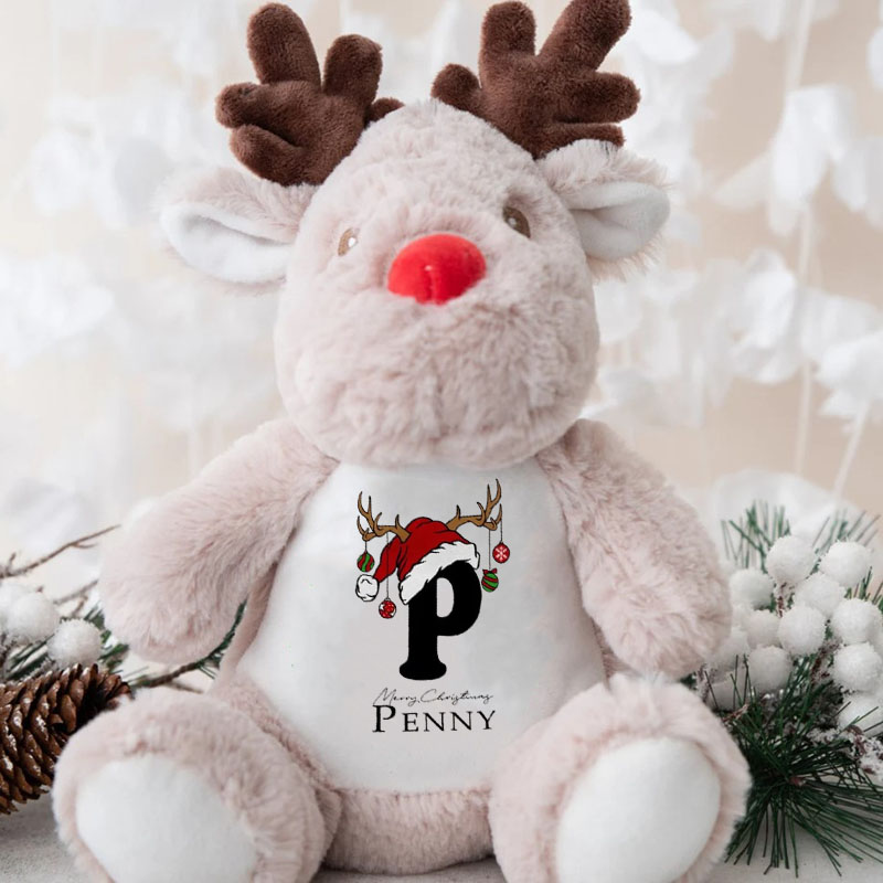 Customized Christmas hat with name Reindeer Teddy Soft Toy
