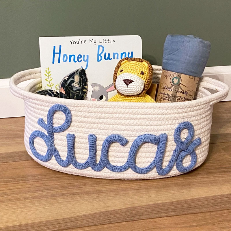 Customized Rope Basket Baby Shower Gift Basket