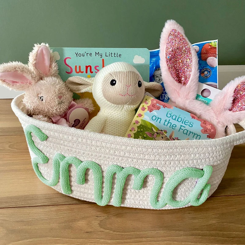 Customized Rope Basket Baby Shower Gift Basket