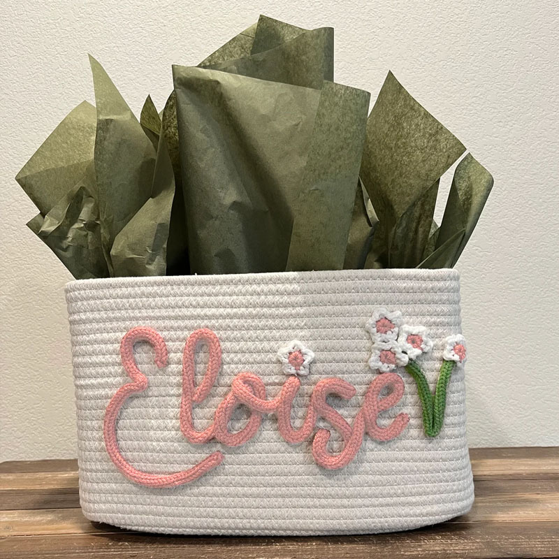 Customized Rope Name Flowers Baby Gift Basket