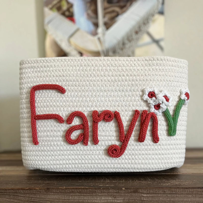 Customized Rope Name Flowers Baby Gift Basket