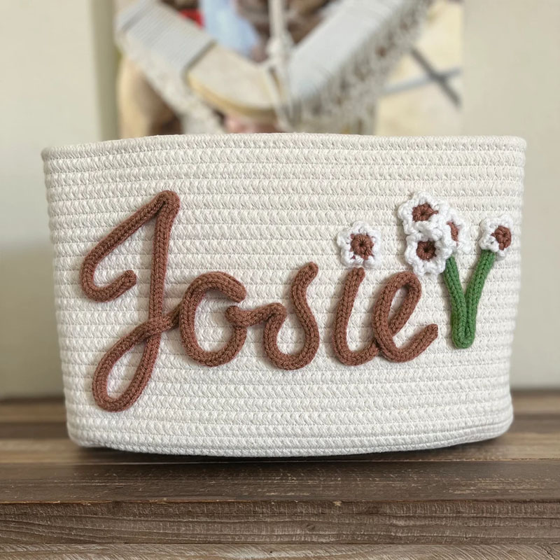 Customized Rope Name Flowers Baby Gift Basket