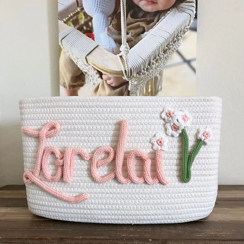 Customized Rope Name Flowers Baby Gift Basket
