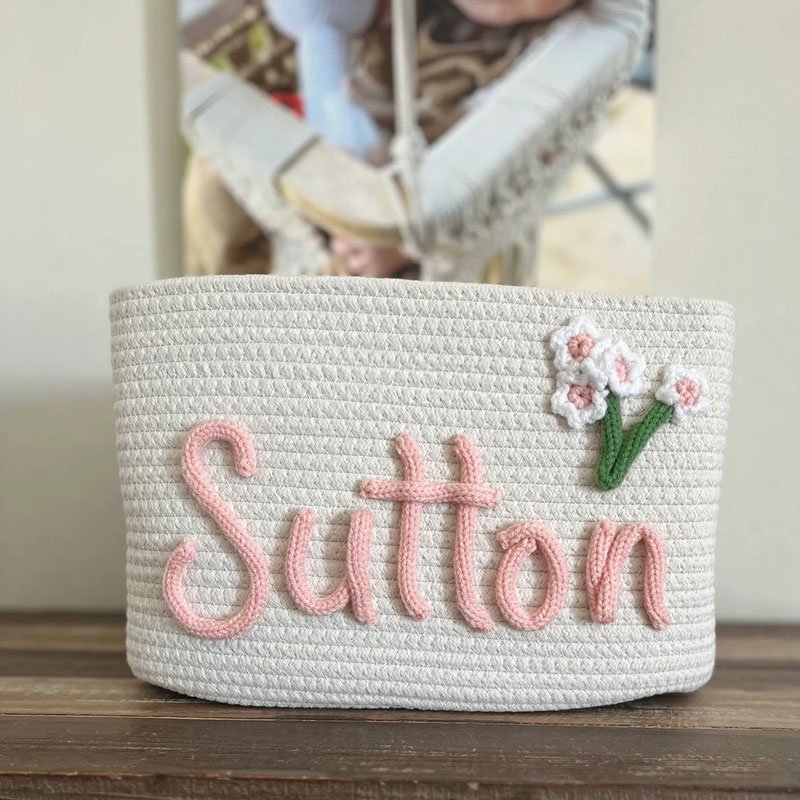 Customized Rope Name Flowers Baby Gift Basket