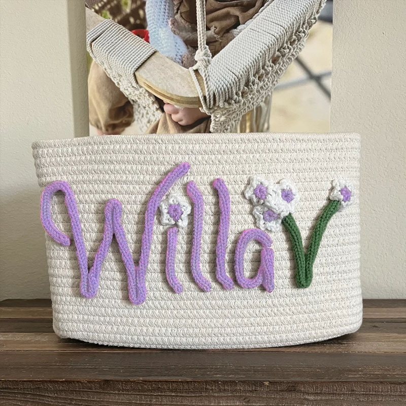 Customized Rope Name Flowers Baby Gift Basket