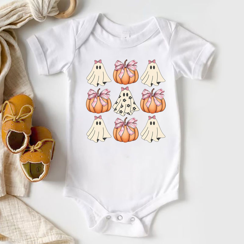 Cute Ghost Pumpkin Ribbon Halloween Bodysuit