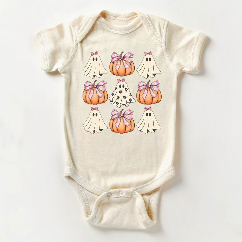 Cute Ghost Pumpkin Ribbon Halloween Bodysuit