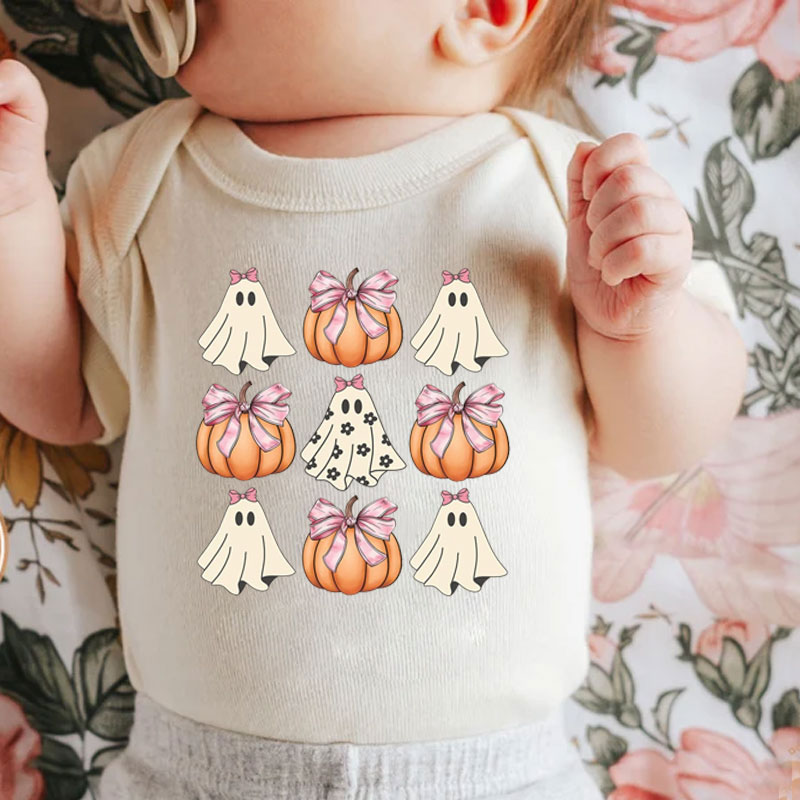 Cute Ghost Pumpkin Ribbon Halloween Bodysuit
