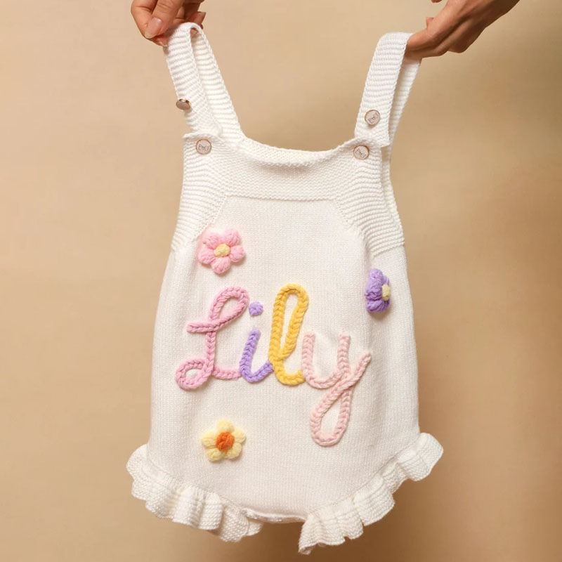 Cute Hand Embroidered Baby Name Romper