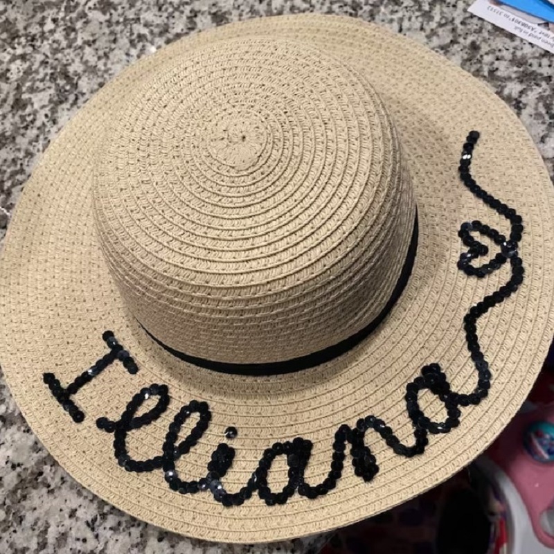 Custom Named Toddler Sun Hat, Baby Straw Sunhat