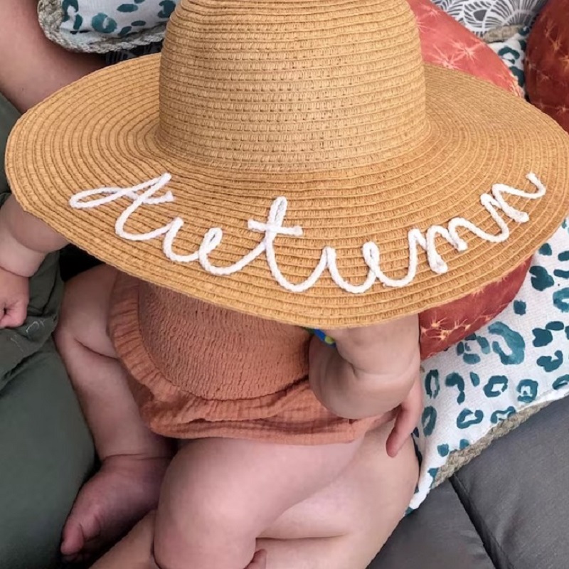 Custom Named Toddler Sun Hat, Baby Straw Sunhat