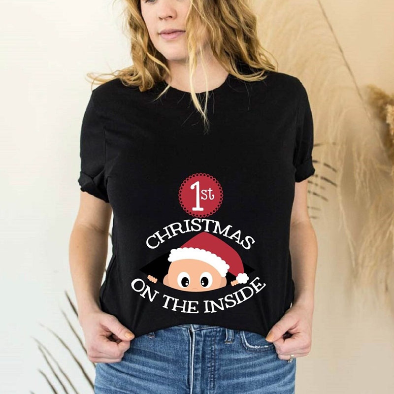 1th Christmas on the Inside Pregnant Christmas Shirt for Mom