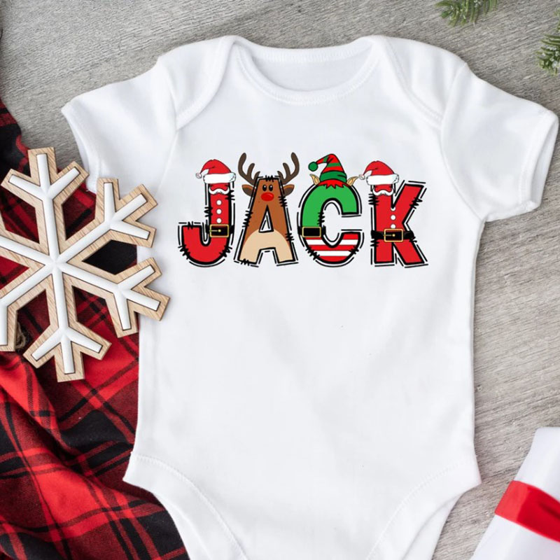 Personalized Christmas Name Bodysuit for Kids Unisex Onesie