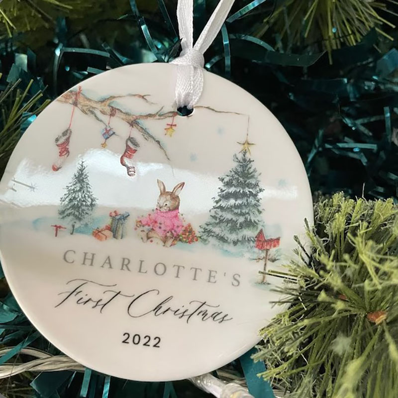 Personalised Baby's 1st Christmas Ornament Baby Bunny Rabbit Decoration