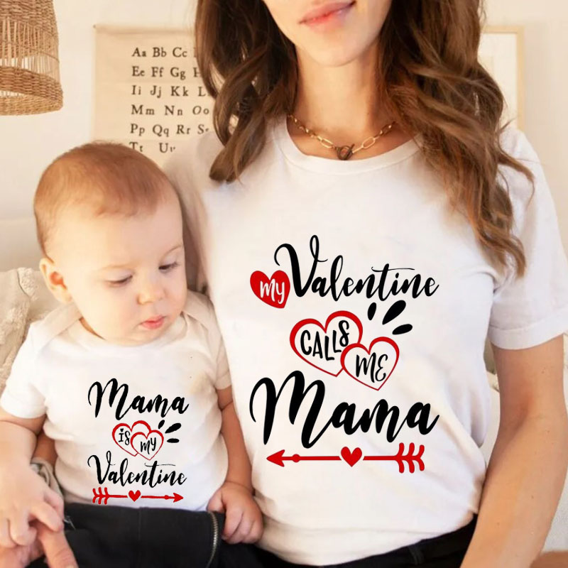 [Adult Tee]My Valentine Calls Me Mama Matching Shirt