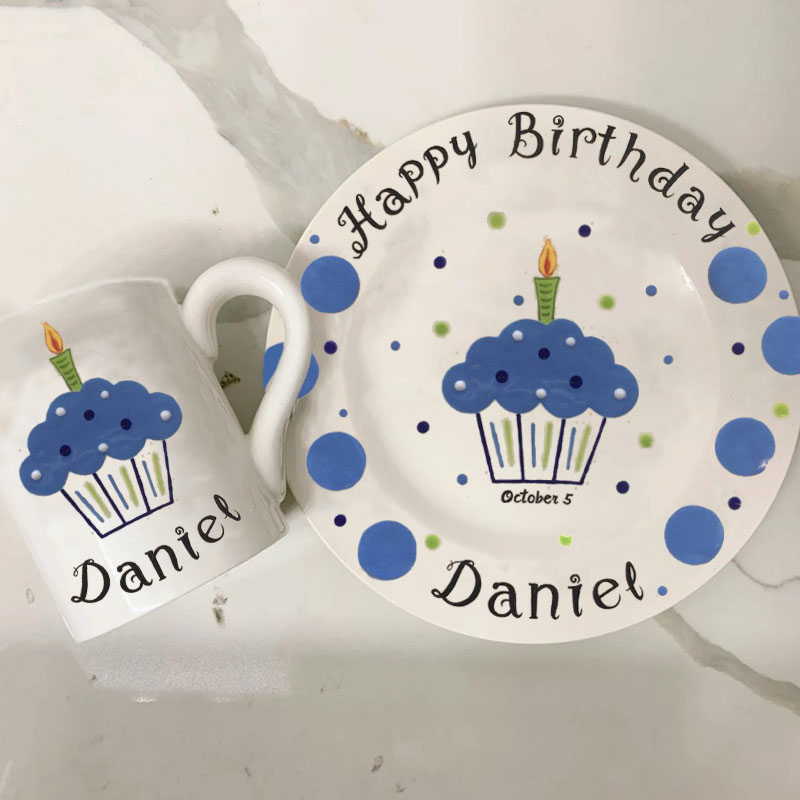 Personalized Plate & Mug Preppy Gingham First Birthday Plate 
