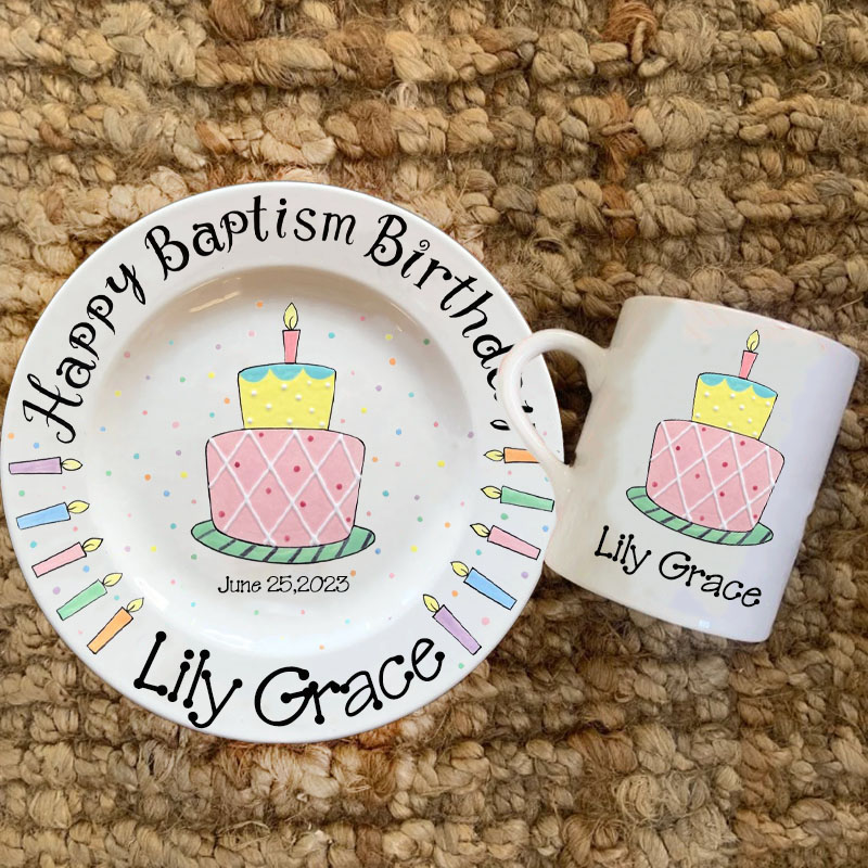 Custom Name Personalized Birthday Cake Plate & Mug Easter Gift 