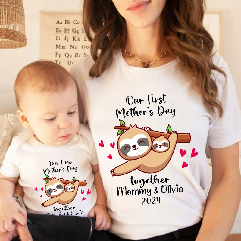 [Baby Bodysuit]First Mother's Day Shirt Sloth  Mom Baby Tee