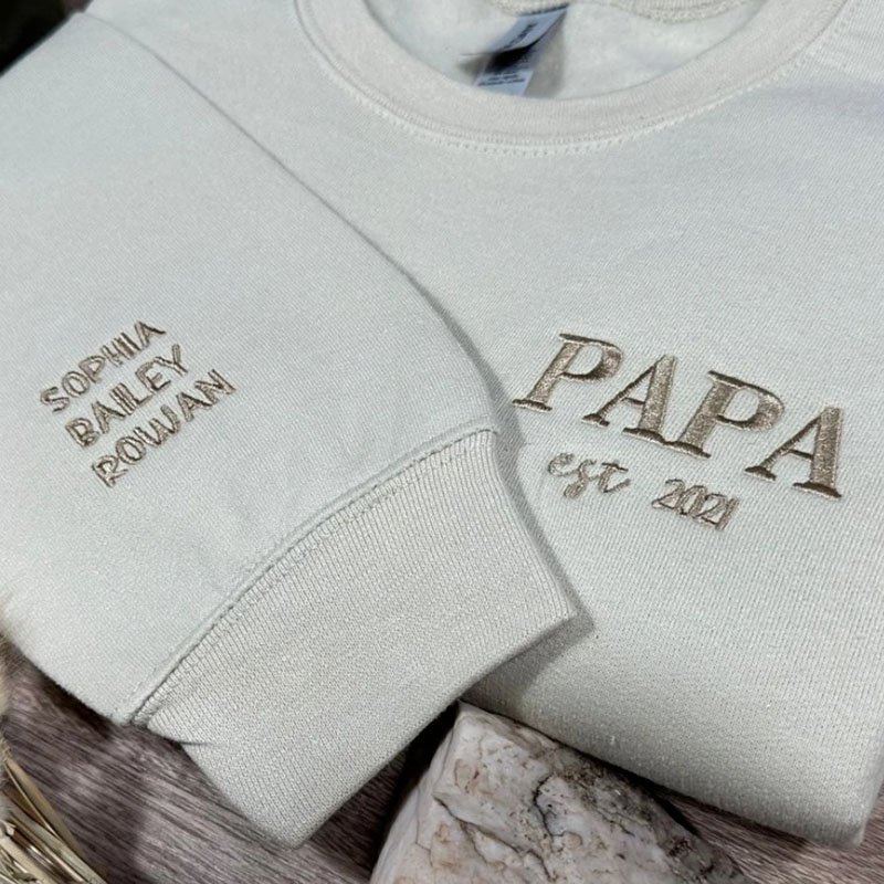 Custom Embroidered Dad Est Sweatshirt With Kids Names on Sleeve