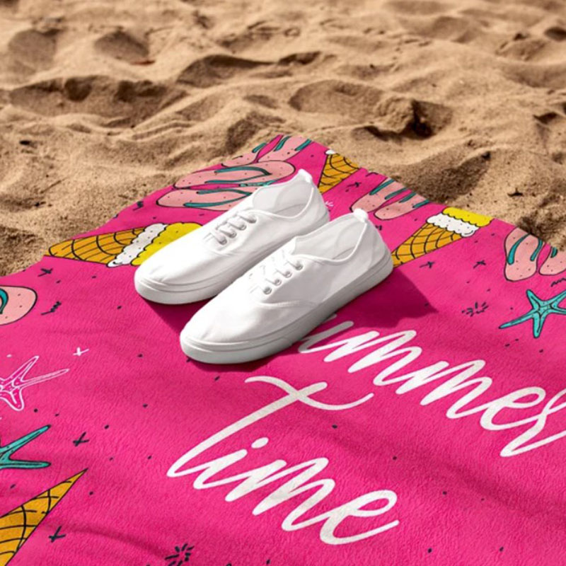 Custom Name Beach Towel with Ice Cream Outside Birthday Vacation Gift