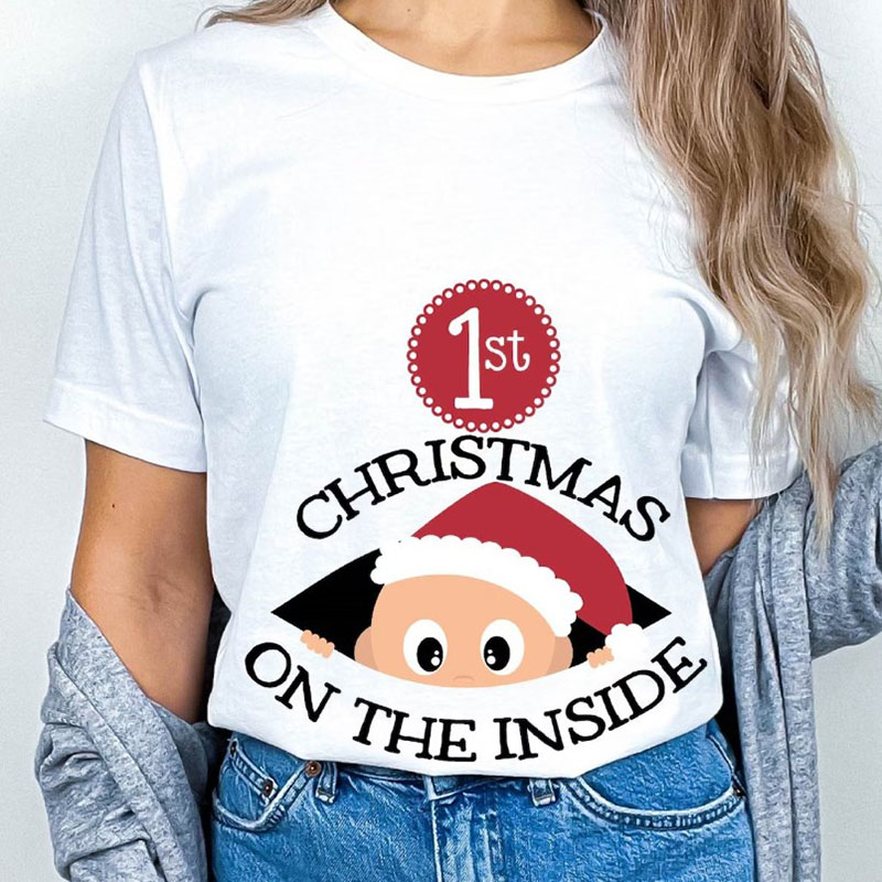 1th Christmas on the Inside Pregnant Christmas Shirt for Mom