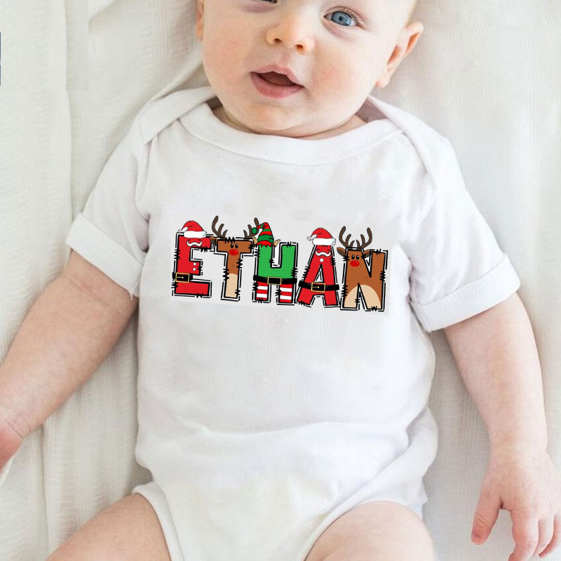 Personalized Christmas Name Bodysuit for Kids Unisex Onesie