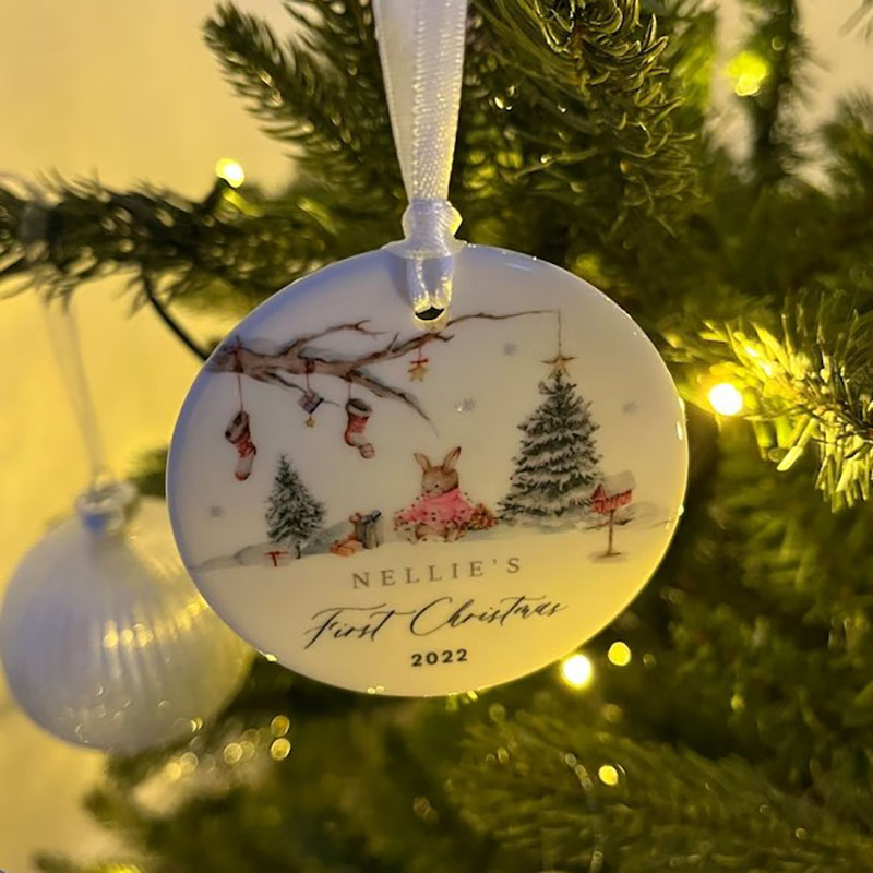 Personalised Baby's 1st Christmas Ornament Baby Bunny Rabbit Decoration