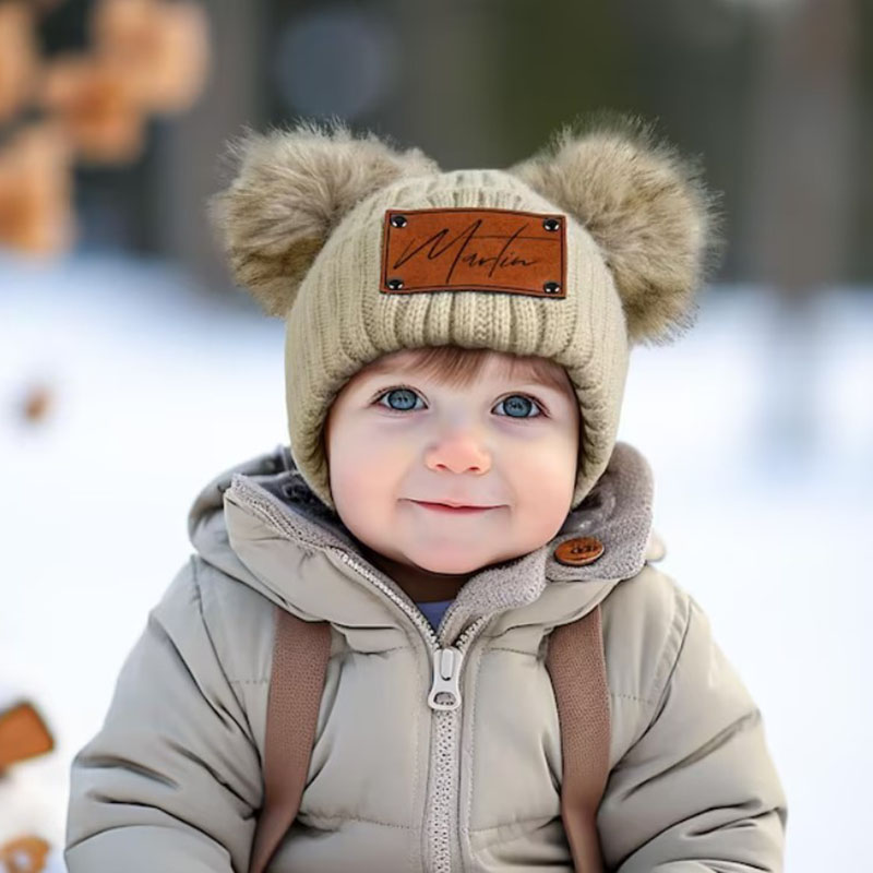 Custom Kid Hat with Double Pom Pom Custom Name Winter Hat