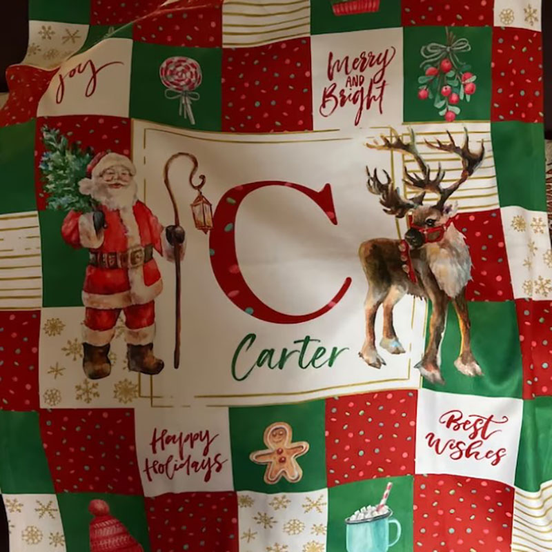 Monogrammed Throw Personalized Blanket Christmas Gift Idea Santa Personalized Blanket