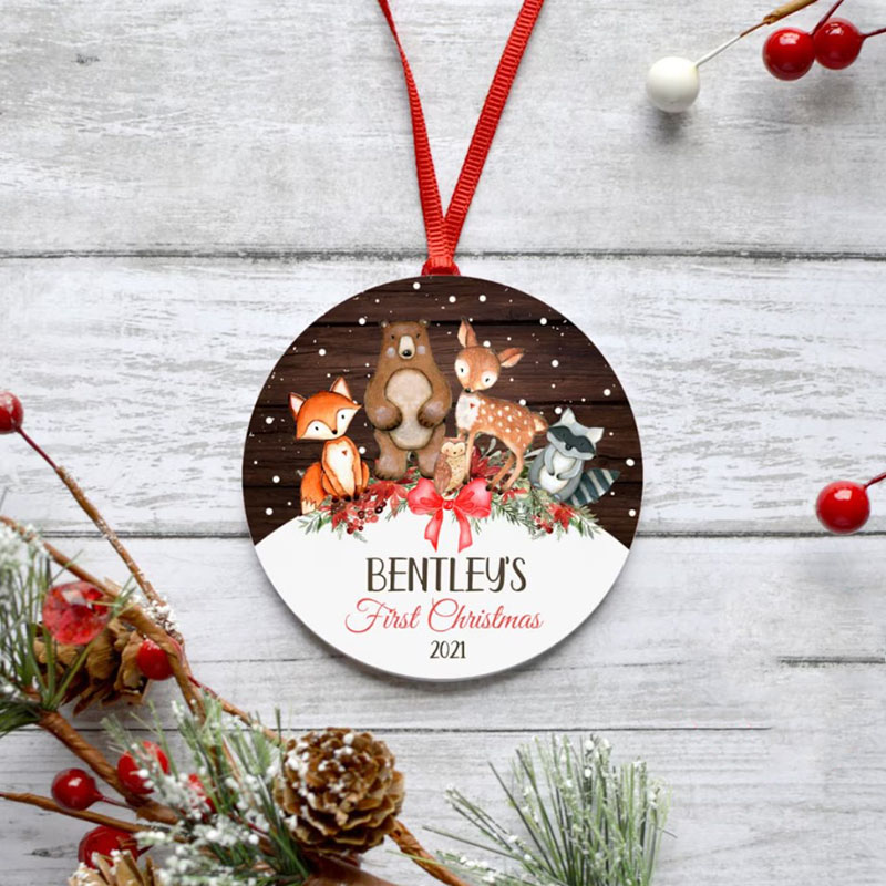 My First Christmas Baby's First Christmas Teddy Bear Birth Stat Ornament