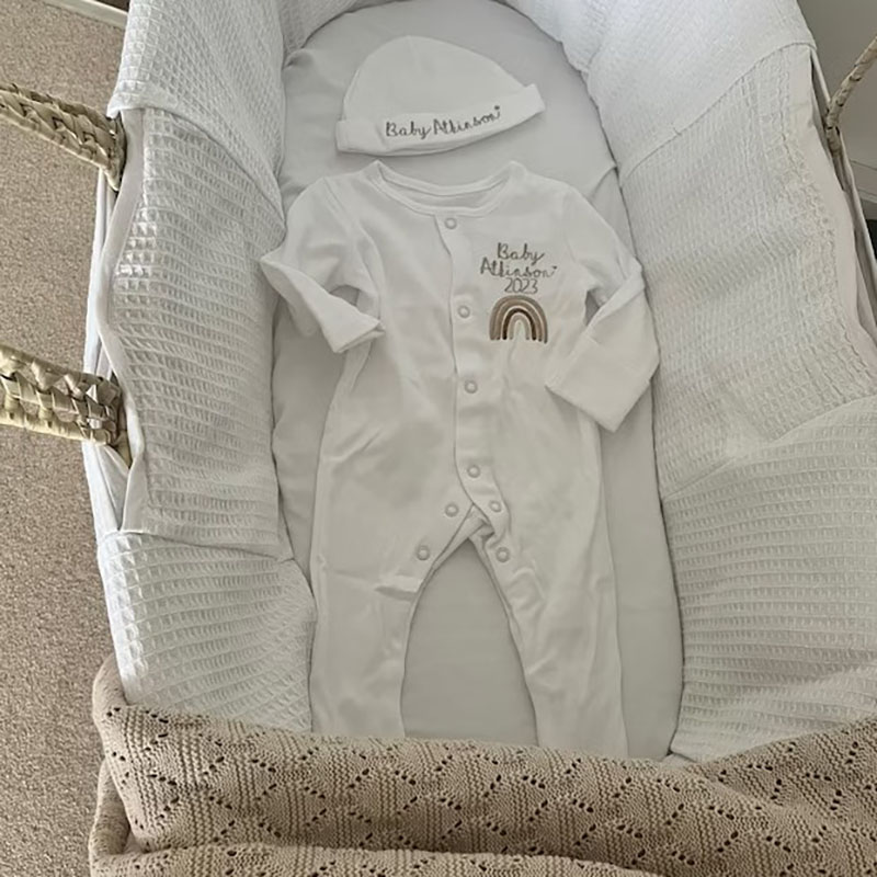 Embroidered Personalised Rainbow Sleepsuit Newborn Coming Home Outfit