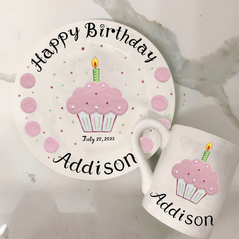 Personalized Plate & Mug Preppy Gingham First Birthday Plate 