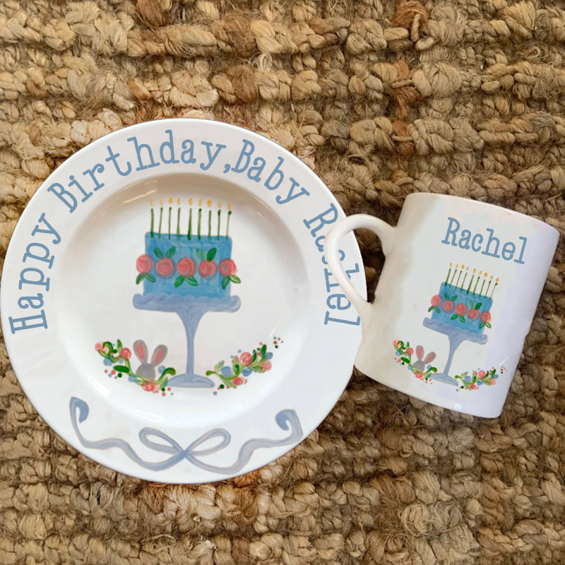 Personalized First Birthday Flowers Plate & Mug Birthday Gift 