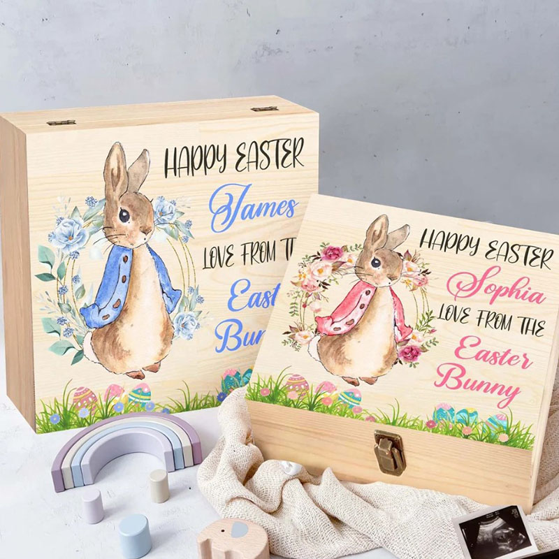Personalized Easter Gift Box For Kids Easter Bunny Rabbit Wooden Box