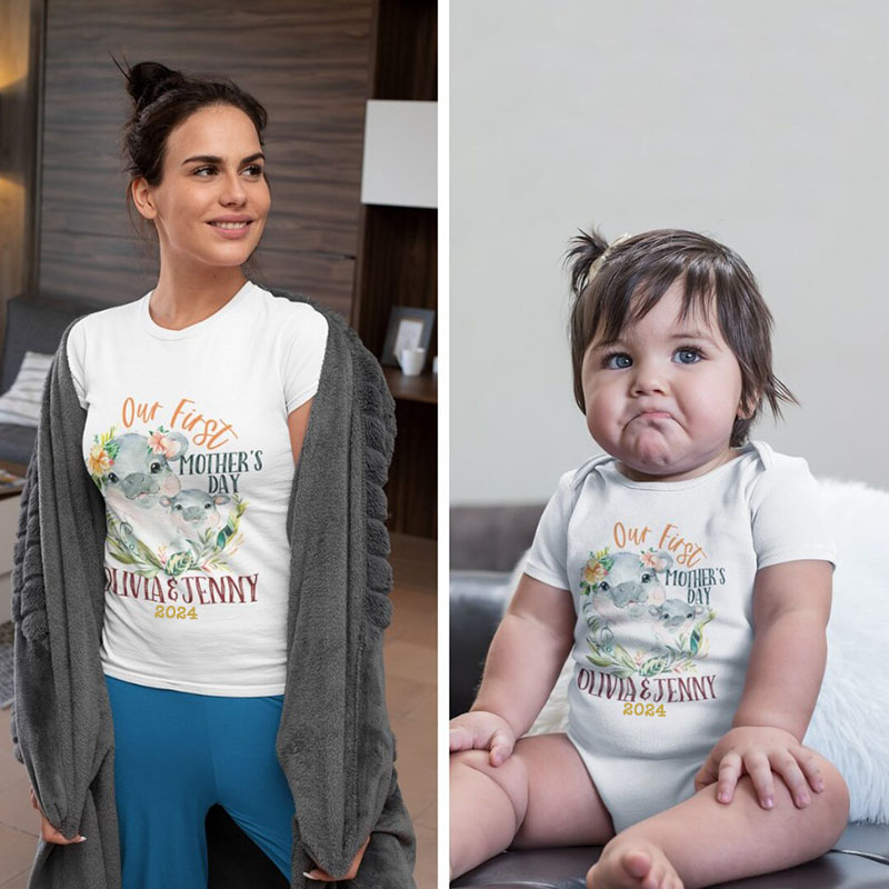 [Adult Tee]Personalized First Time Matching Mom and Baby Shirt